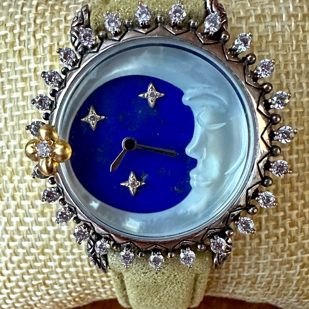 Barbara Bixby Lapis & Mother of Pearl Moon Face Watch - Picture 2 of 10